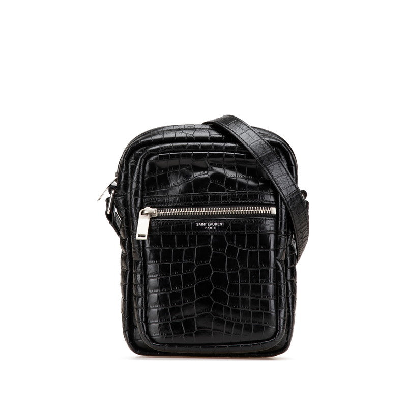 Saint Laurent Sid Croco Embossed Leather Shoulder Bag