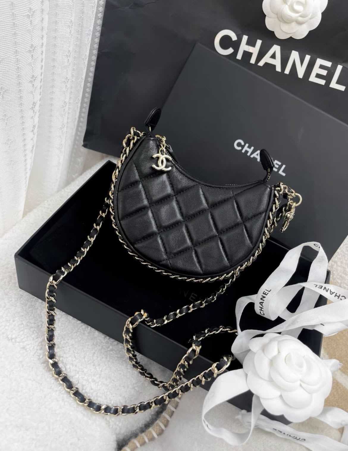 Chanel 23 black gold mini moon bag