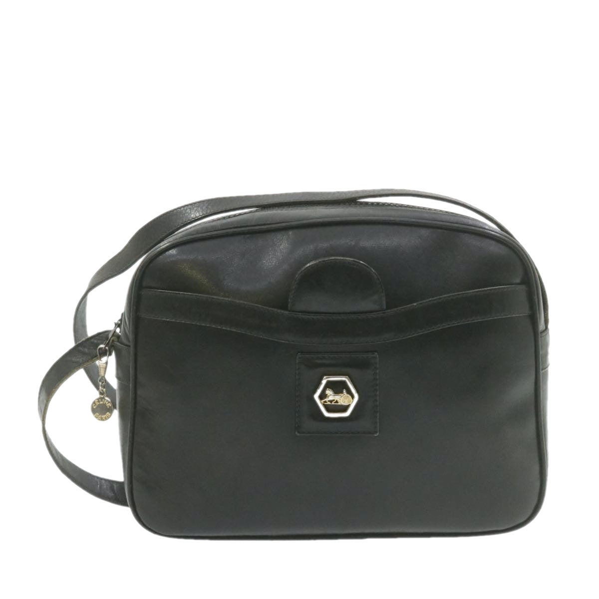 Luxury CELINE Horse Carriage Macadam Shoulder Bag Leather Black am1005g
