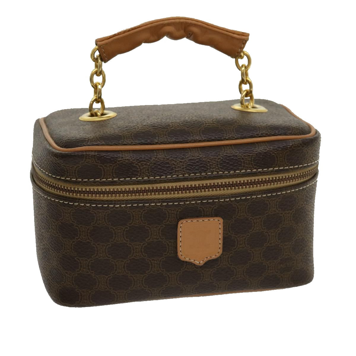Luxury CELINE Macadam Canvas Vany Hand Bag PVC Leather Brown am2715g