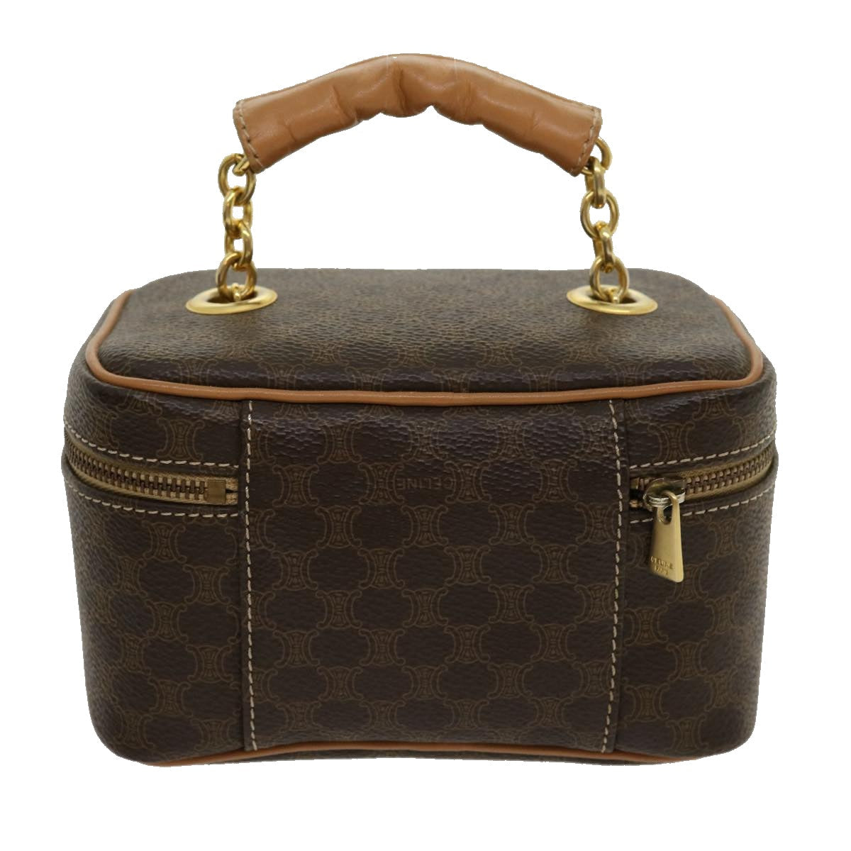 Luxury CELINE Macadam Canvas Vany Hand Bag PVC Leather Brown am2715g