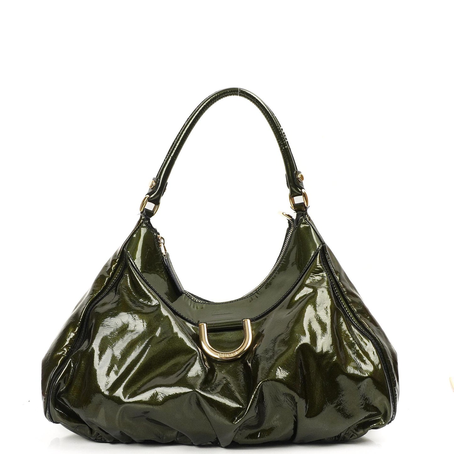 Gucci Abbey D-Ring Olive Green Patent Leather Hobo Bag