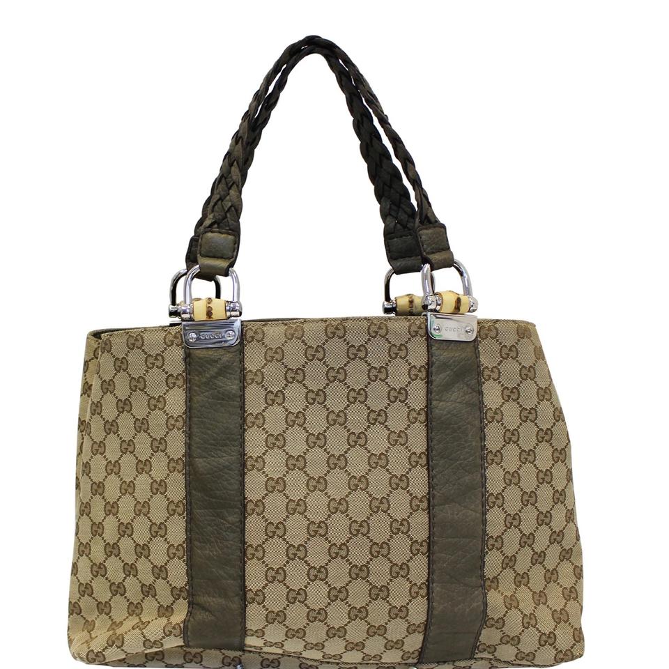 Gucci Bamboo Beige Canvas Monogram Tote