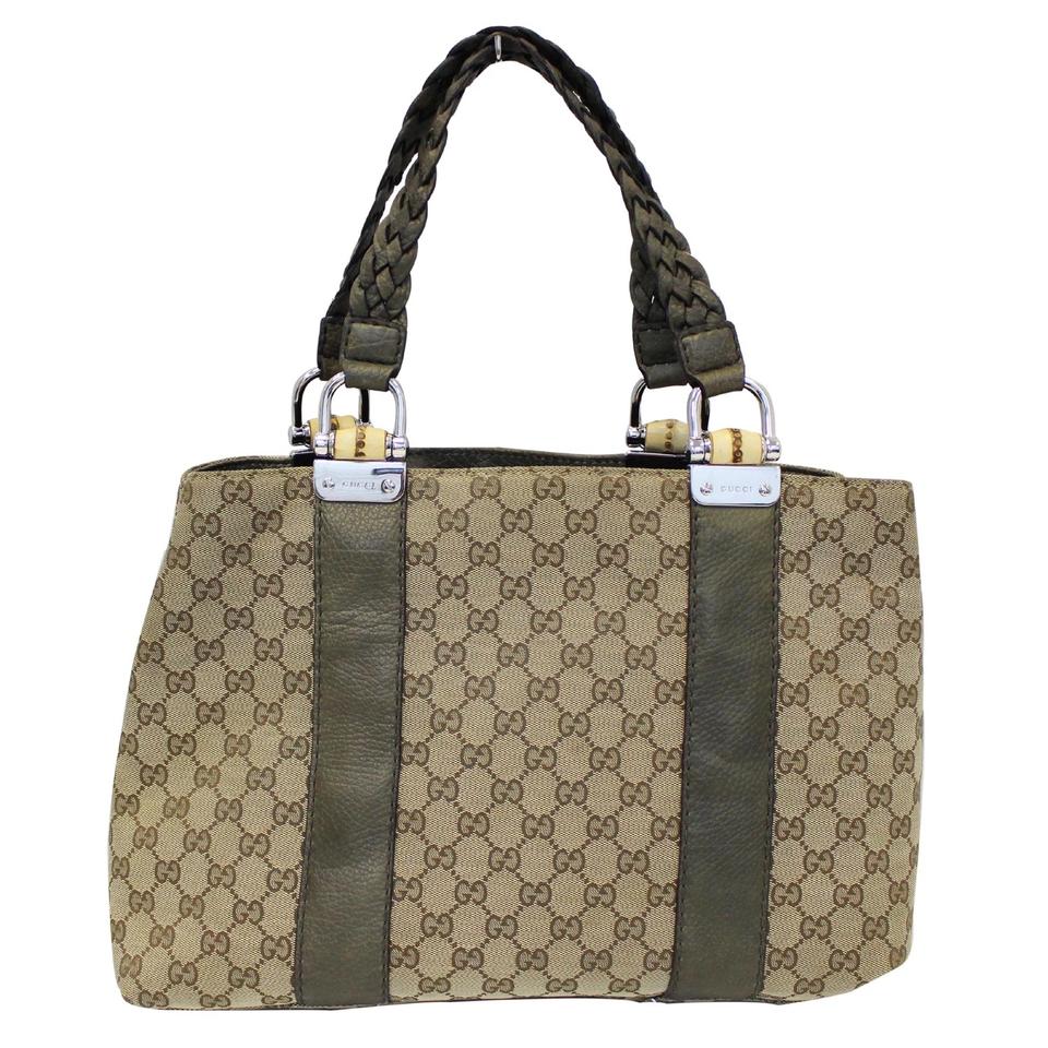 Gucci Bamboo Beige Canvas Monogram Tote
