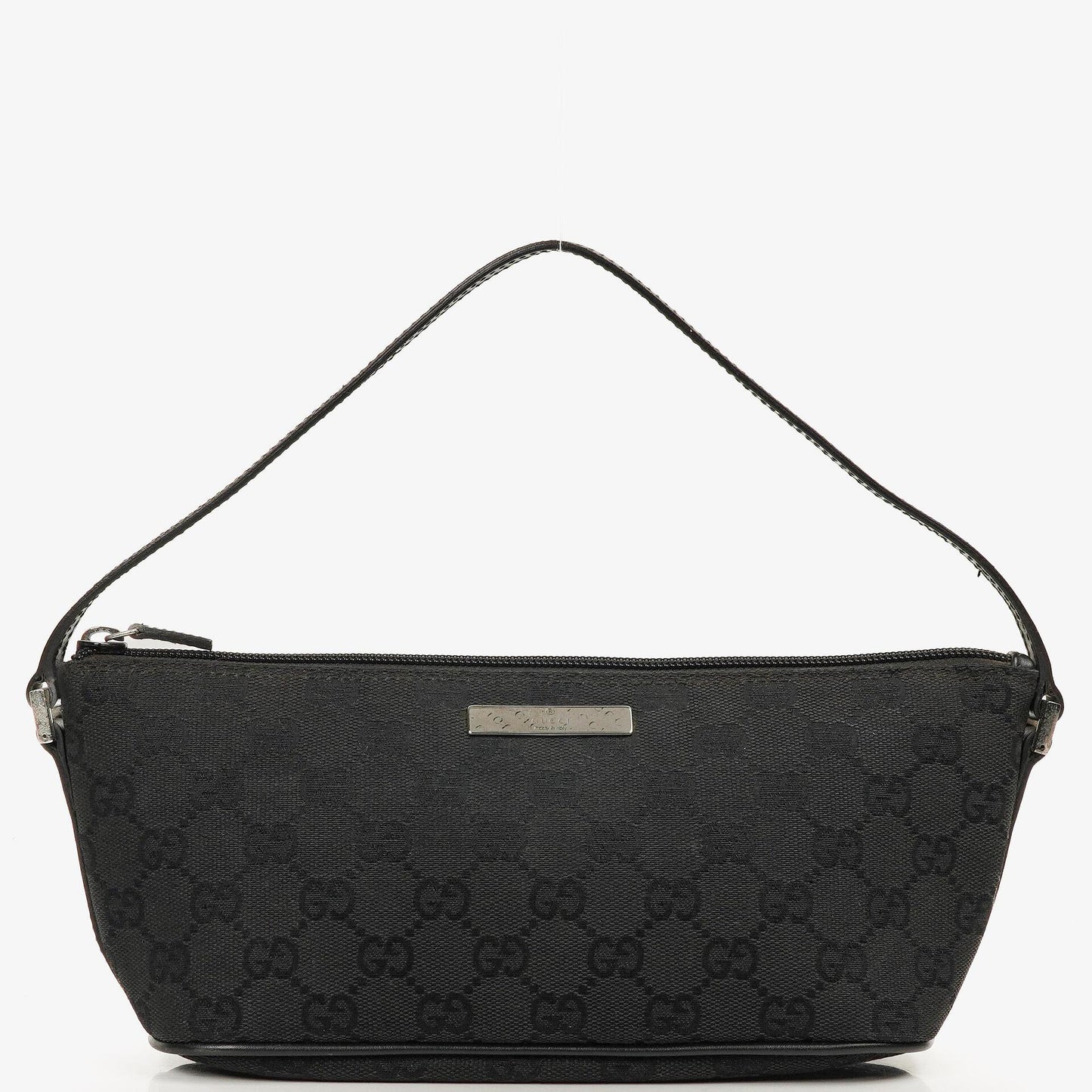 Gucci Baguette Pochette Boat Black GG Monogram Bag