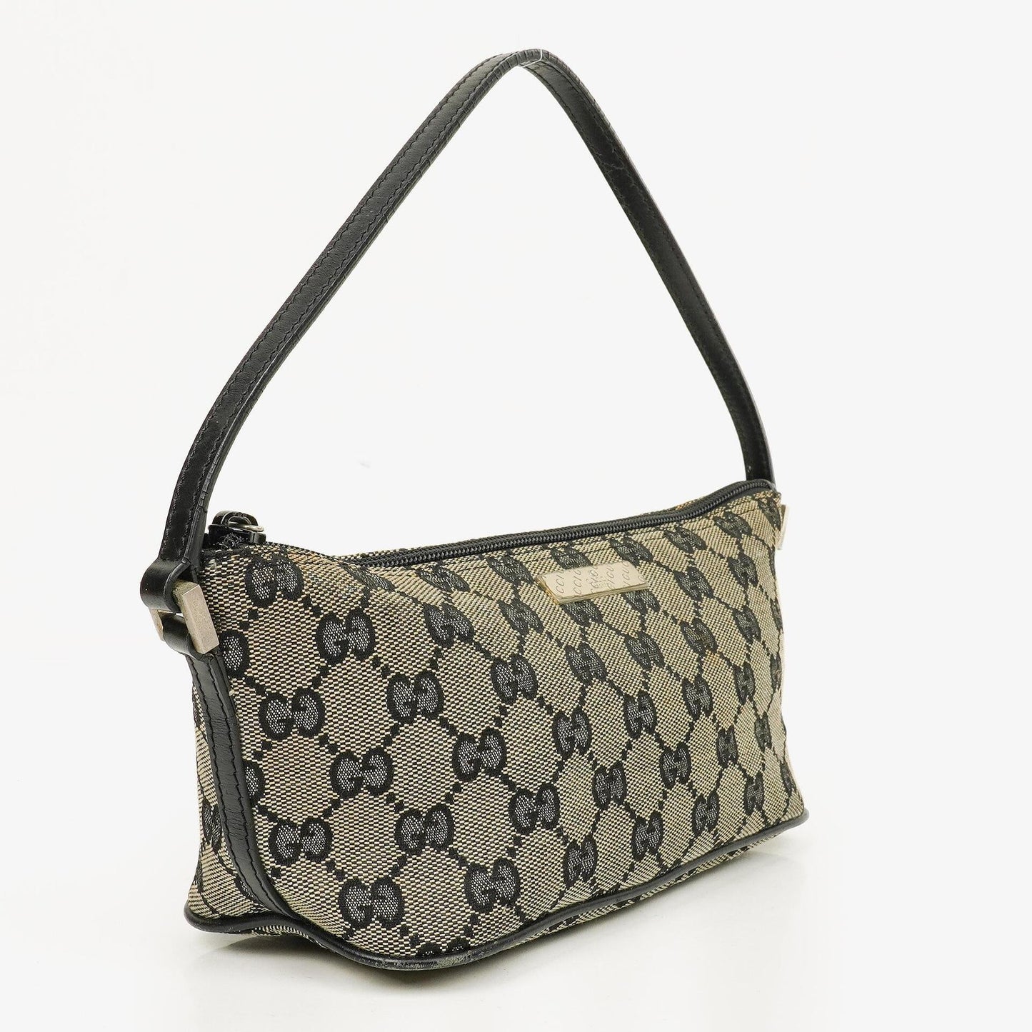 Gucci Baguette Pochette Boat Grey/Black GG Monogram Bag
