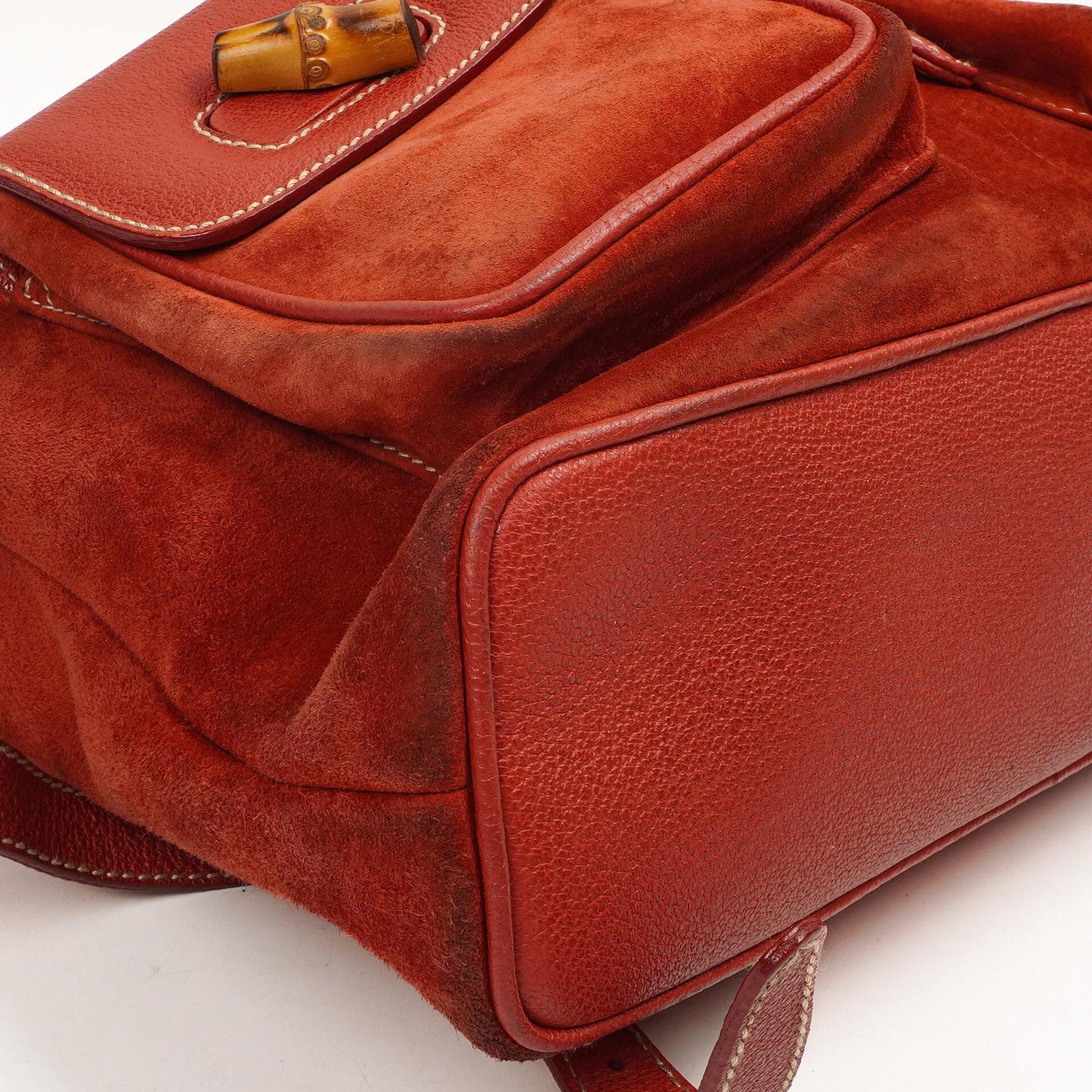 Gucci Bamboo Red Suede And Leather Backpack