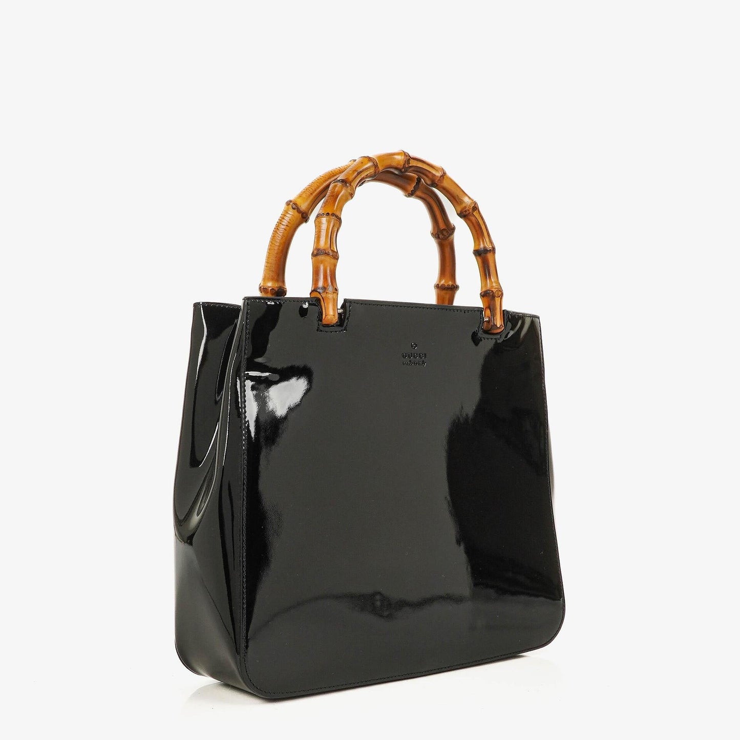 Gucci Bamboo Top Handle Black Patent Leahter Bag