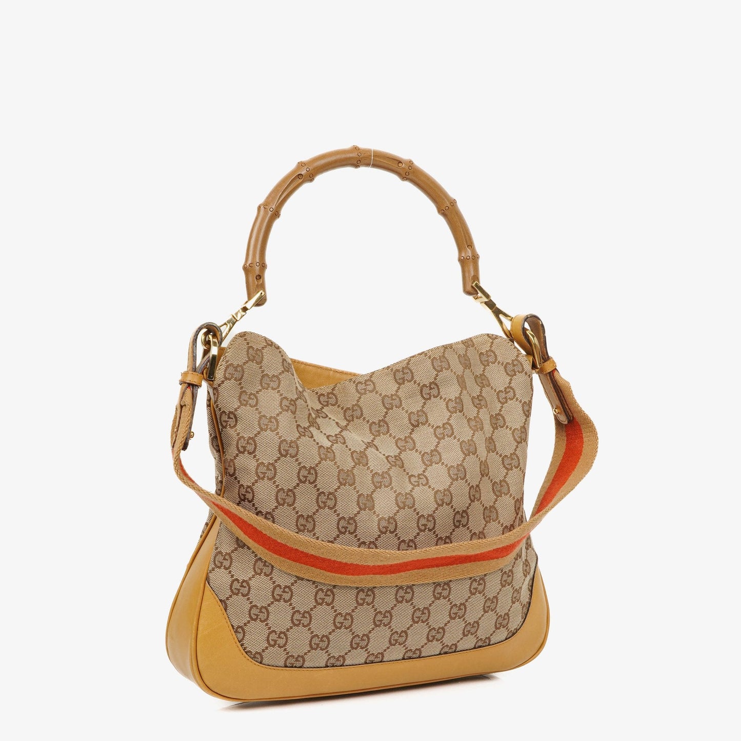 Gucci Bamboo Top Handle GG Canvas and Leather Hobo Bag