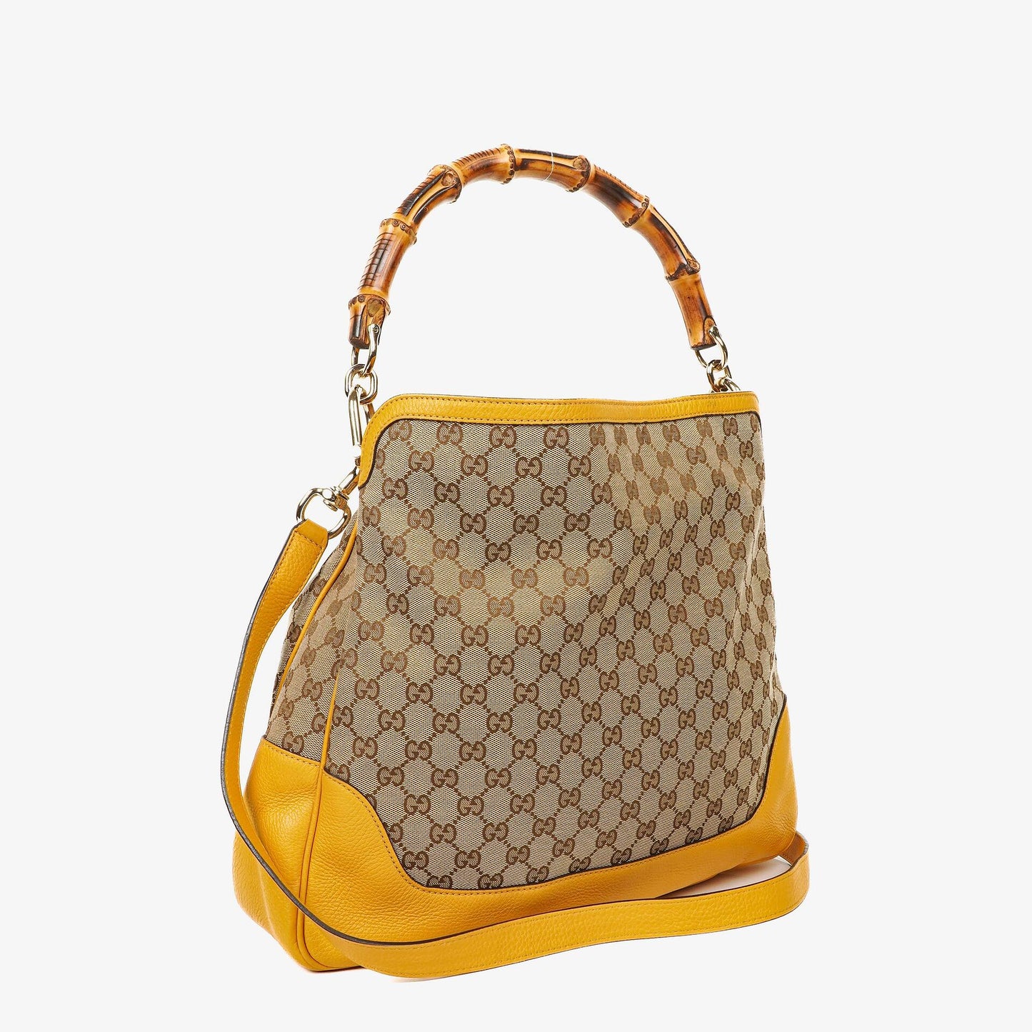 Gucci Bamboo Top Handle GG Canvas Biege Hobo Bag