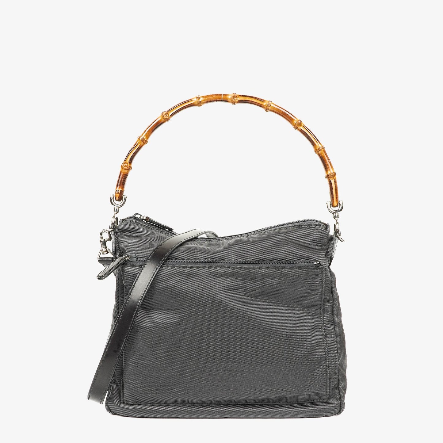 Gucci Bamboo Top Handle Grey Canvas Hobo Bag