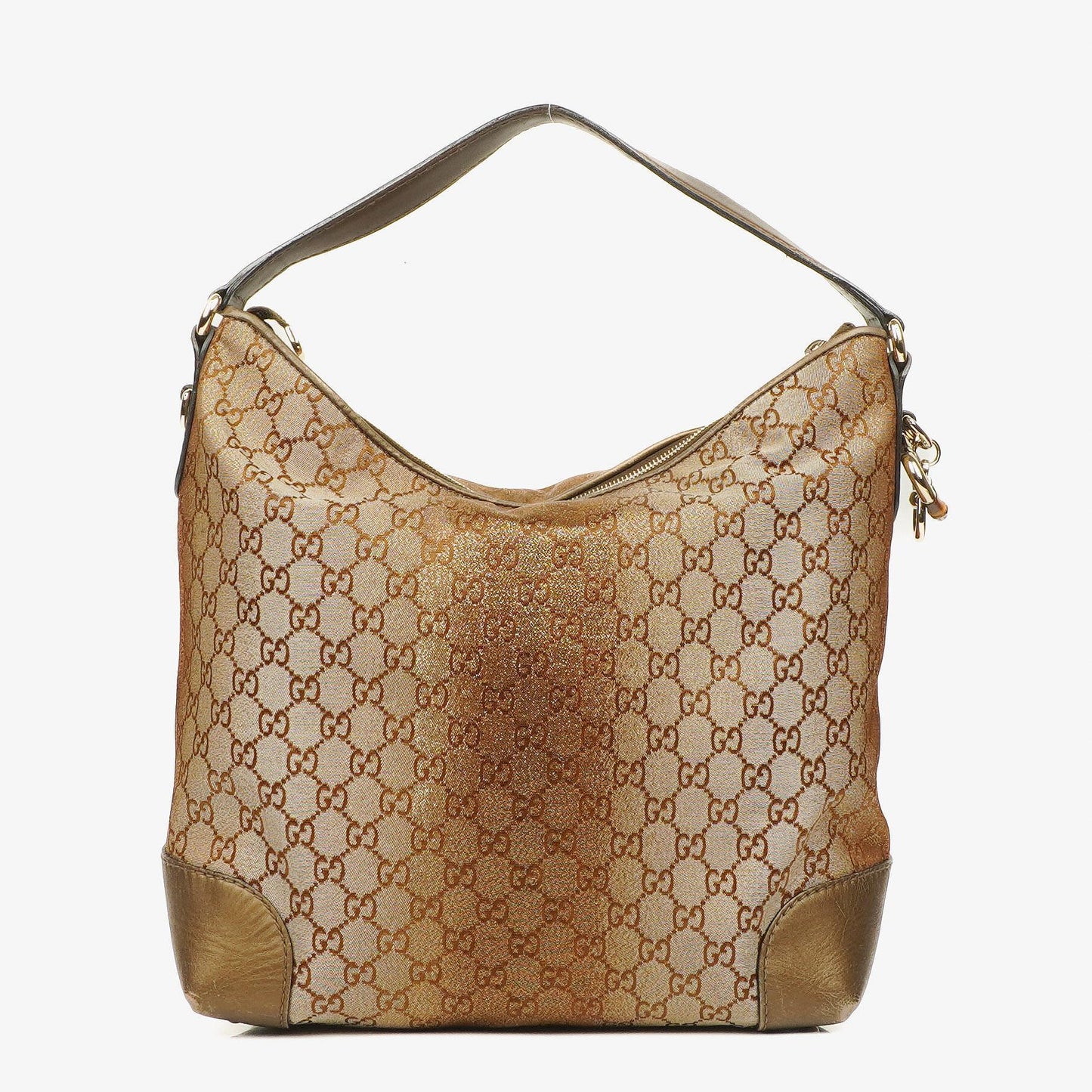 Gucci Beige Metallic Monogram GG Canvas Heart-Bit Hobo Bag