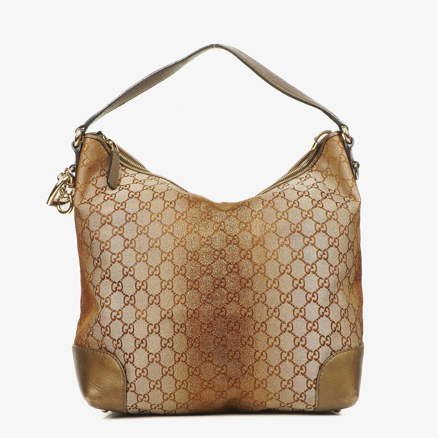 Gucci Beige Metallic Monogram GG Canvas Heart-Bit Hobo Bag
