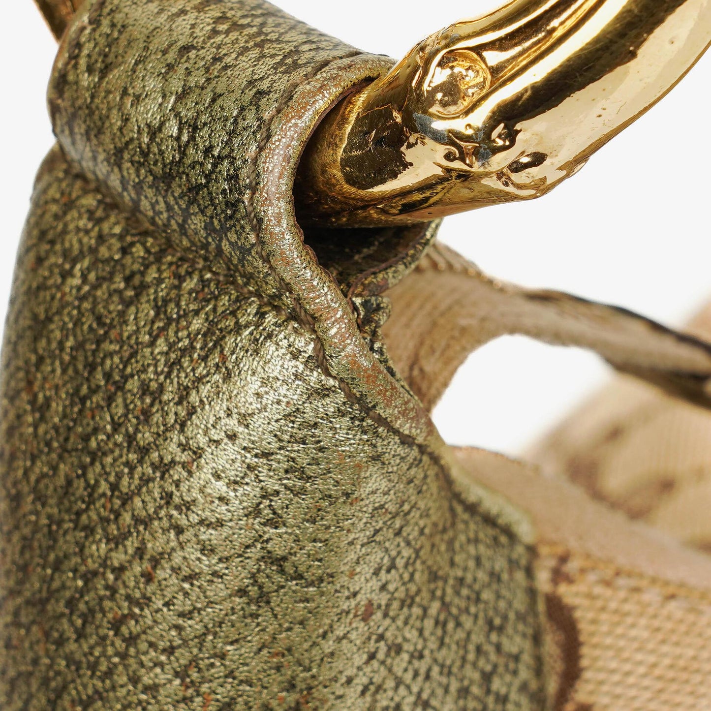 Gucci Beige/Ebony GG Canvas Green Metallic Bamboo Ring Hobo Bag