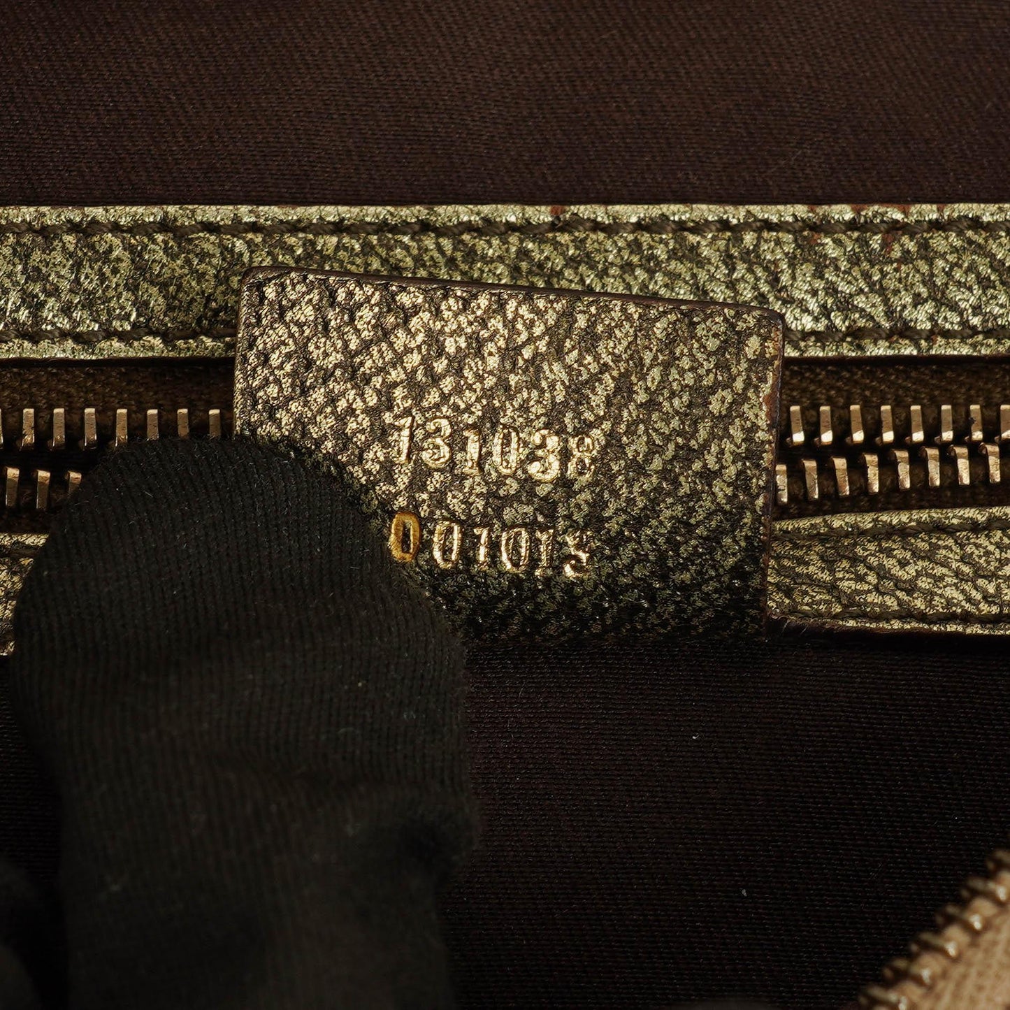 Gucci Beige/Ebony GG Canvas Green Metallic Bamboo Ring Hobo Bag