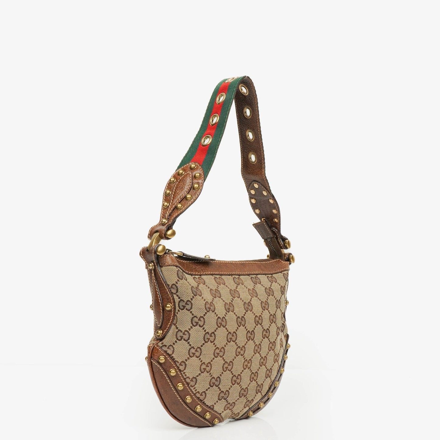 Gucci Beige/Ebony GG Canvas Studded Pelham Small Shoulder Bag