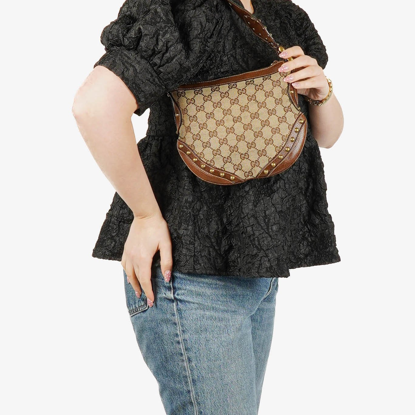 Gucci Beige/Ebony GG Canvas Studded Pelham Small Shoulder Bag
