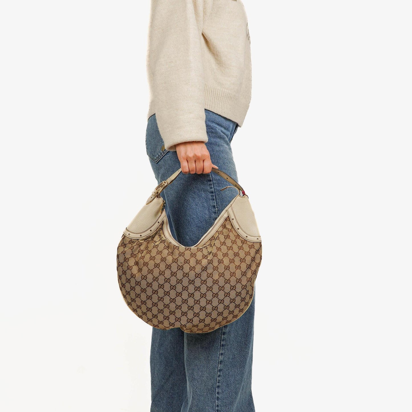 Gucci Beige/Ebony GG Fabric Canvas Hobo Bag