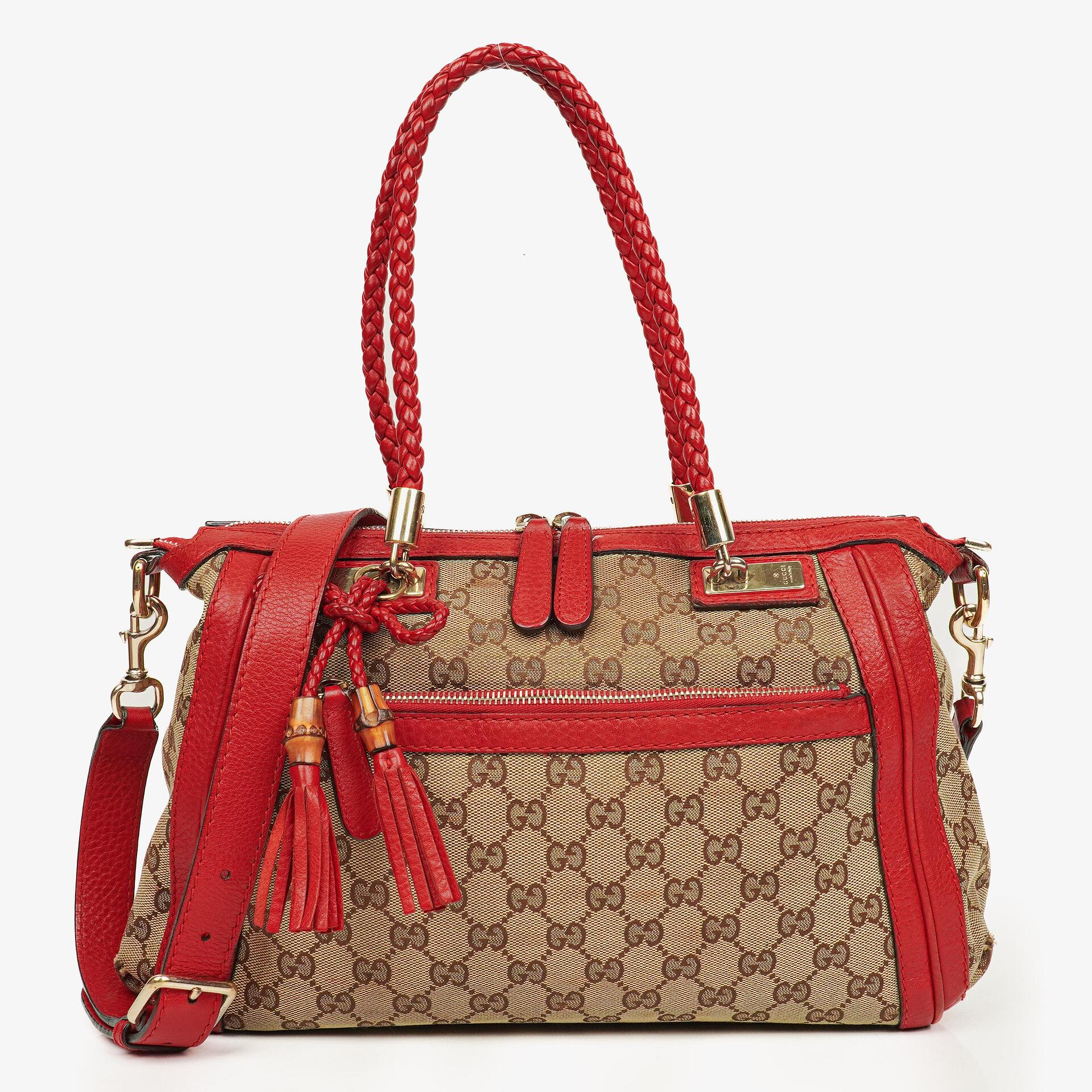 Gucci Beige/Red Bella GG Canvas Top Handle Bag