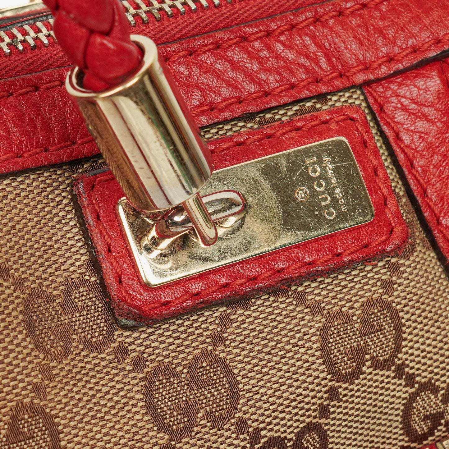 Gucci Beige/Red Bella GG Canvas Top Handle Bag