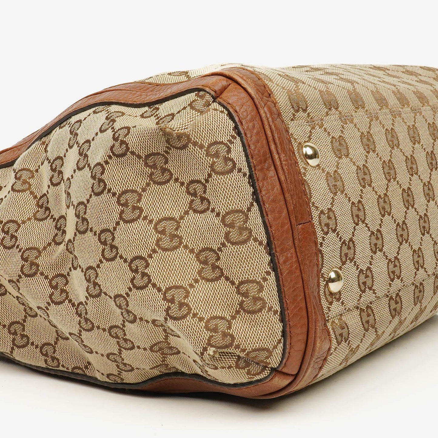 Gucci Bella Monogram Canvas Braided Handles Satchel Tote Bag