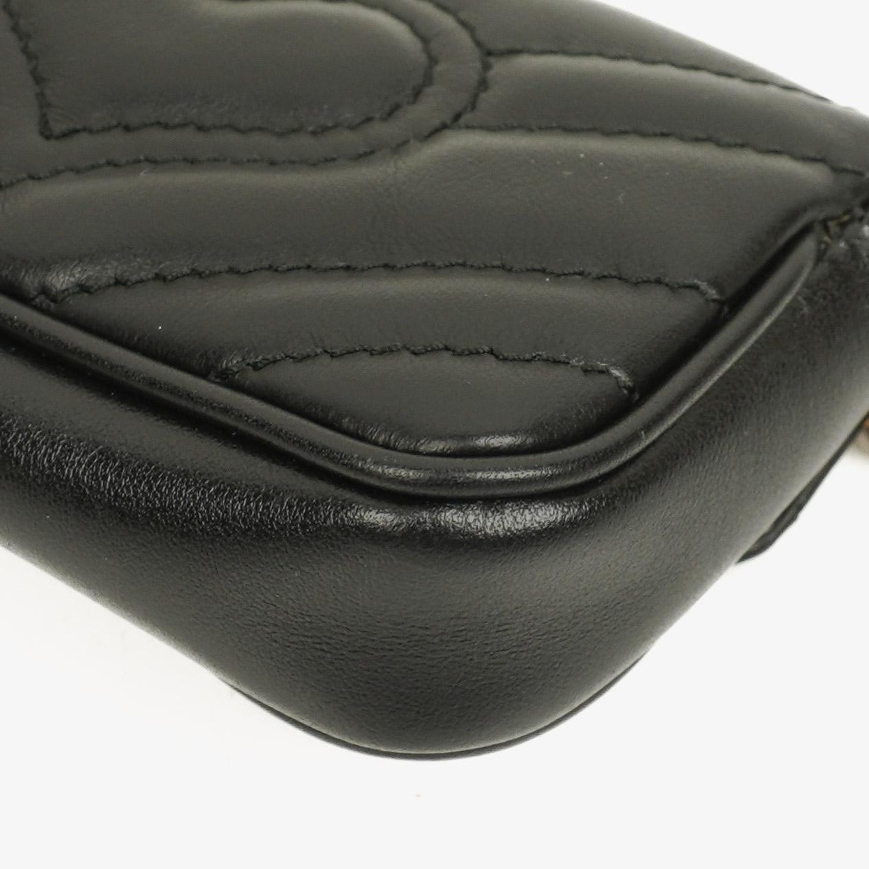 Gucci Black Calfskin Matelasse GG Marmont 2.0 Coin Purse On A Chain