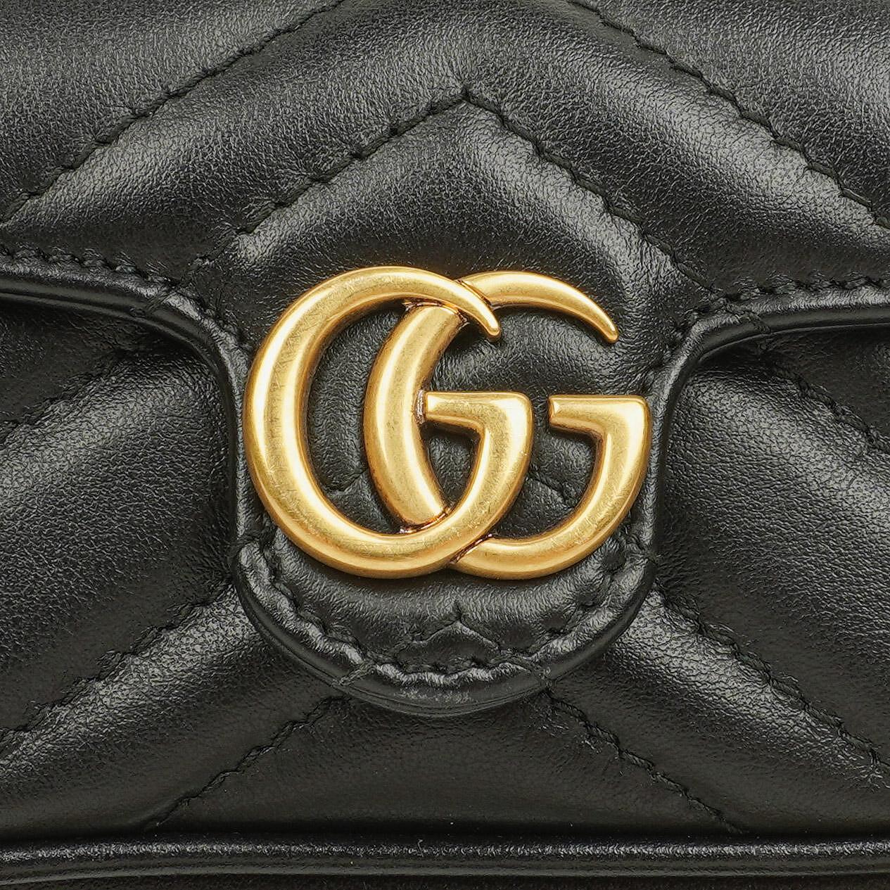 Gucci Black Calfskin Matelasse GG Marmont 2.0 Coin Purse On A Chain