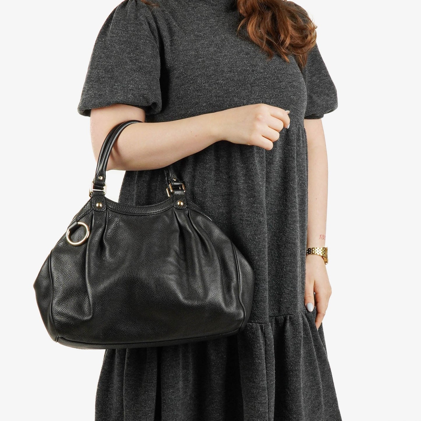 Gucci Black Leather Sukey Shoulder Hobo Bag