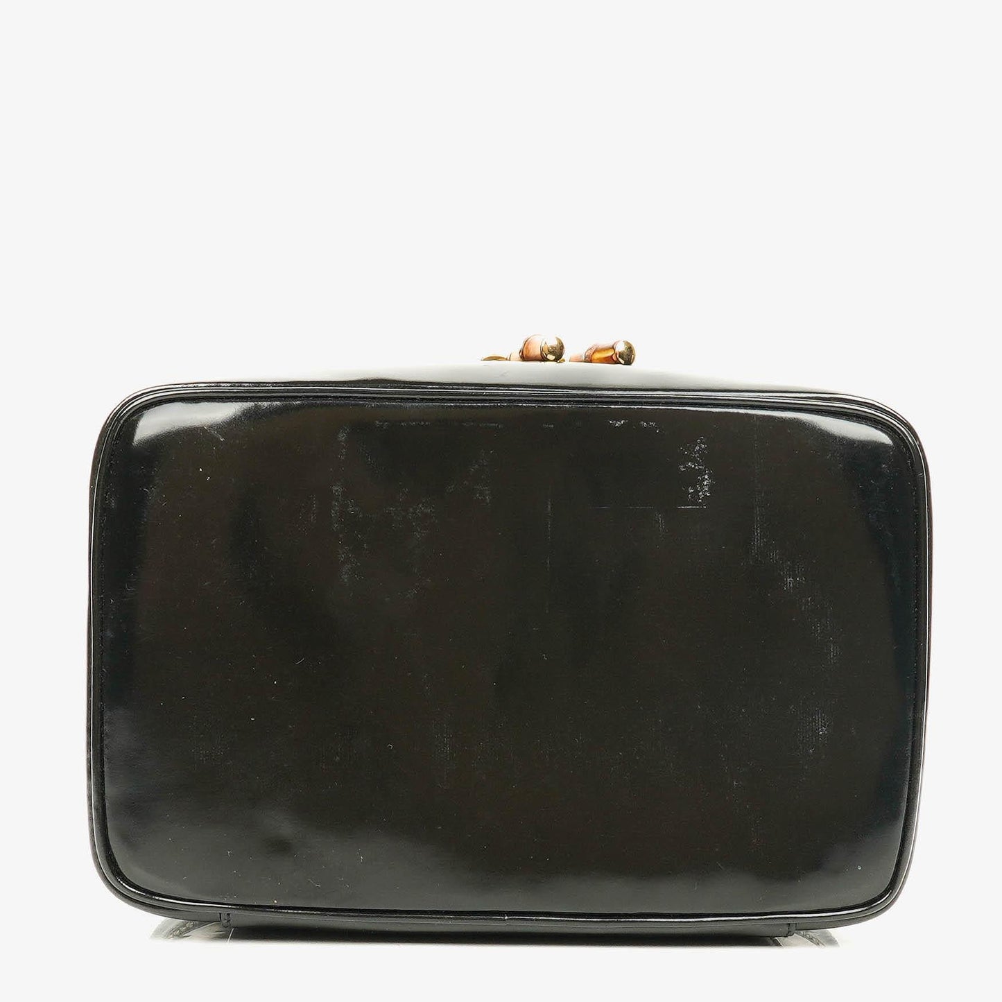 Gucci Black Patent Leather Bamboo Vanity Bag