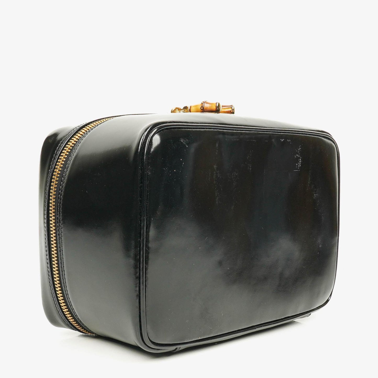 Gucci Black Patent Leather Bamboo Vanity Bag