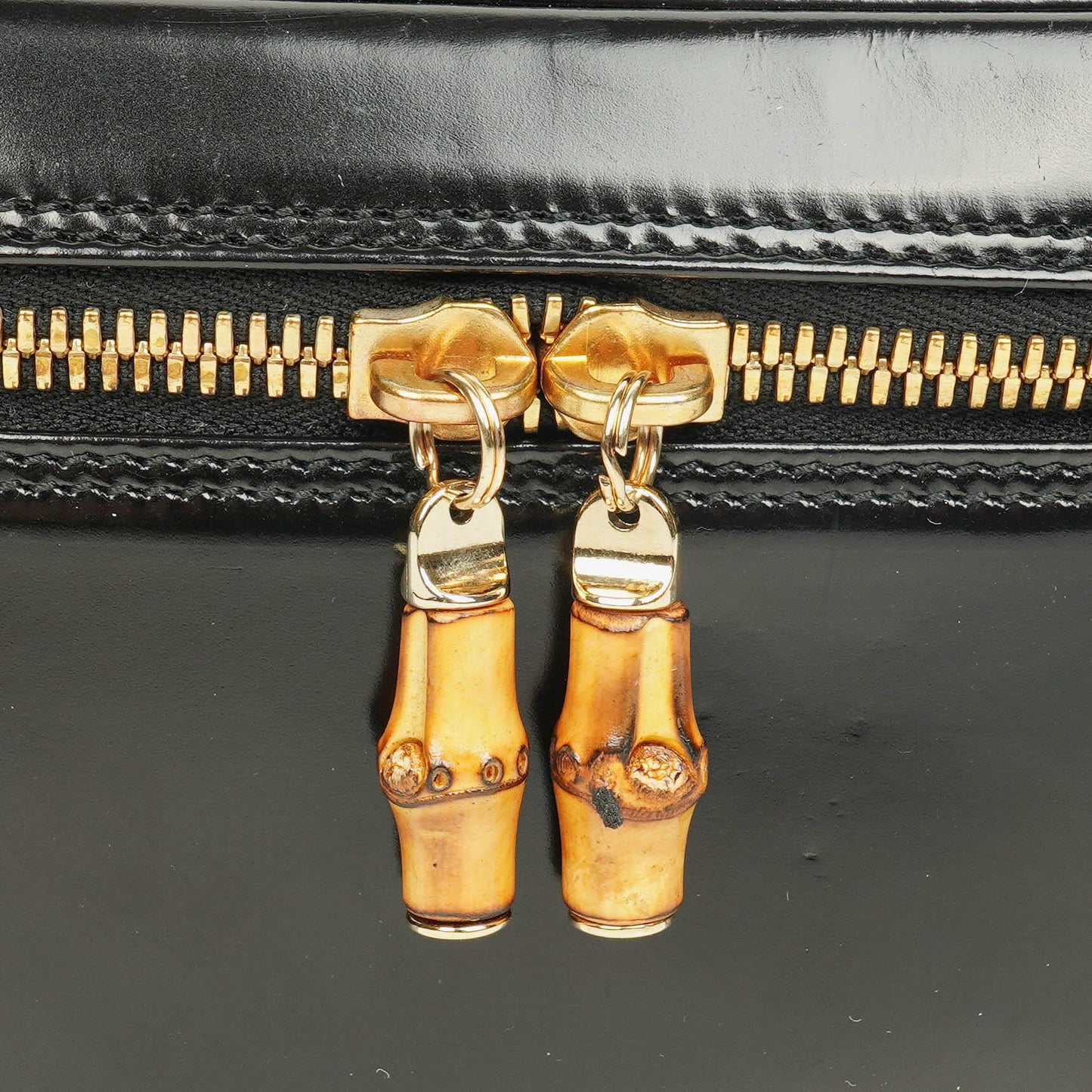 Gucci Black Patent Leather Bamboo Vanity Bag