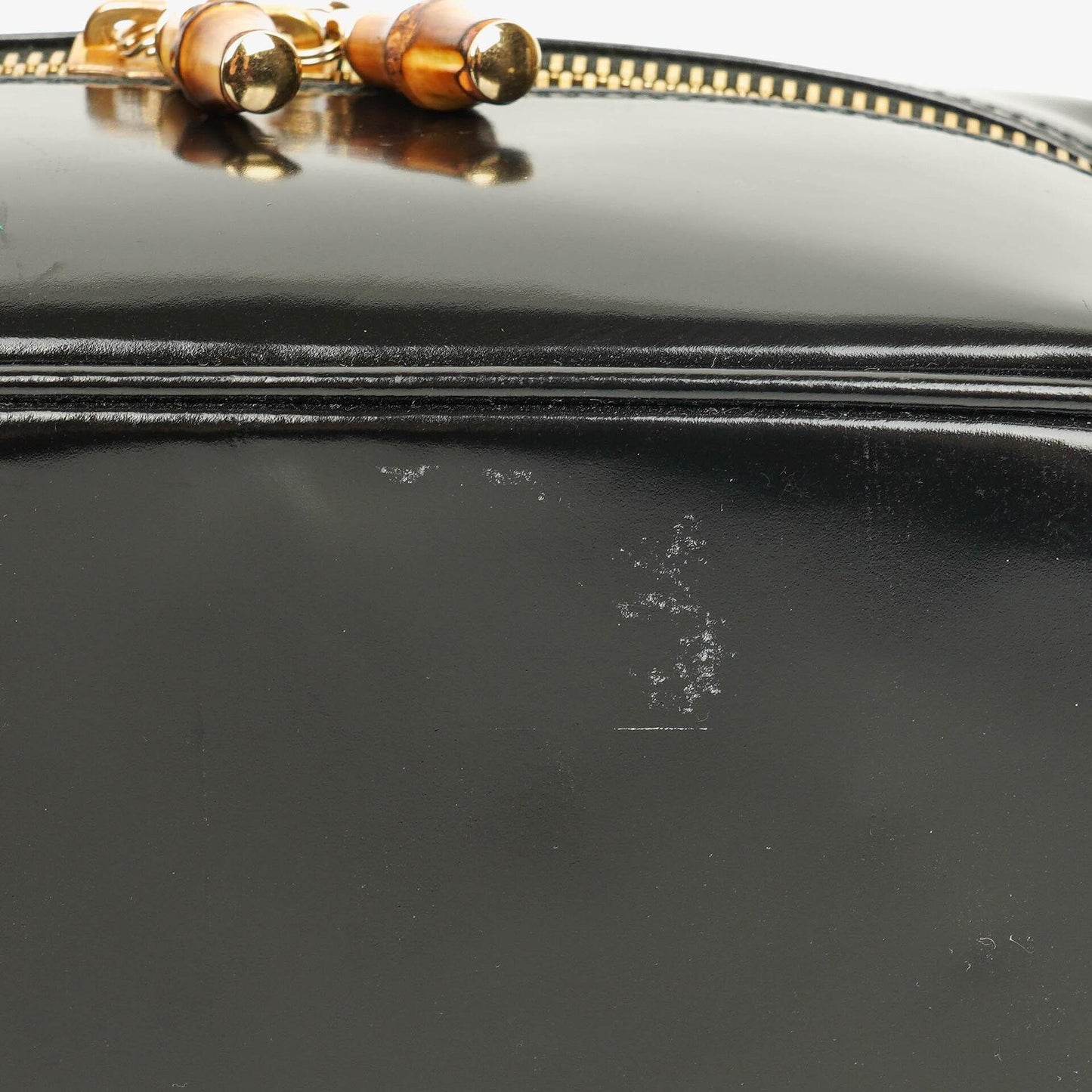 Gucci Black Patent Leather Bamboo Vanity Bag