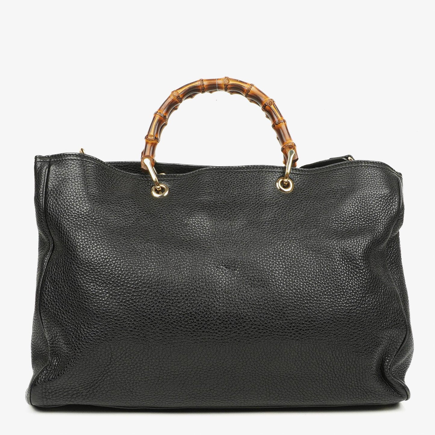 Gucci Black Pebbled Leather Bamboo Shopper Top Handle Large Tote Bag