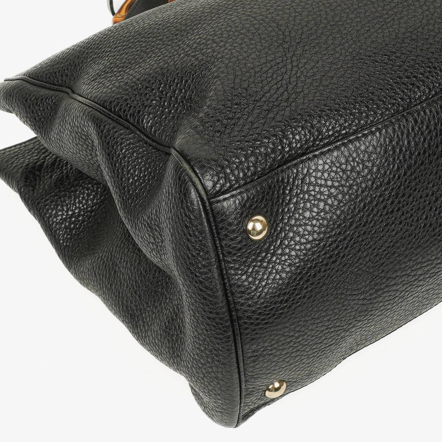 Gucci Black Pebbled Leather Bamboo Shopper Top Handle Large Tote Bag