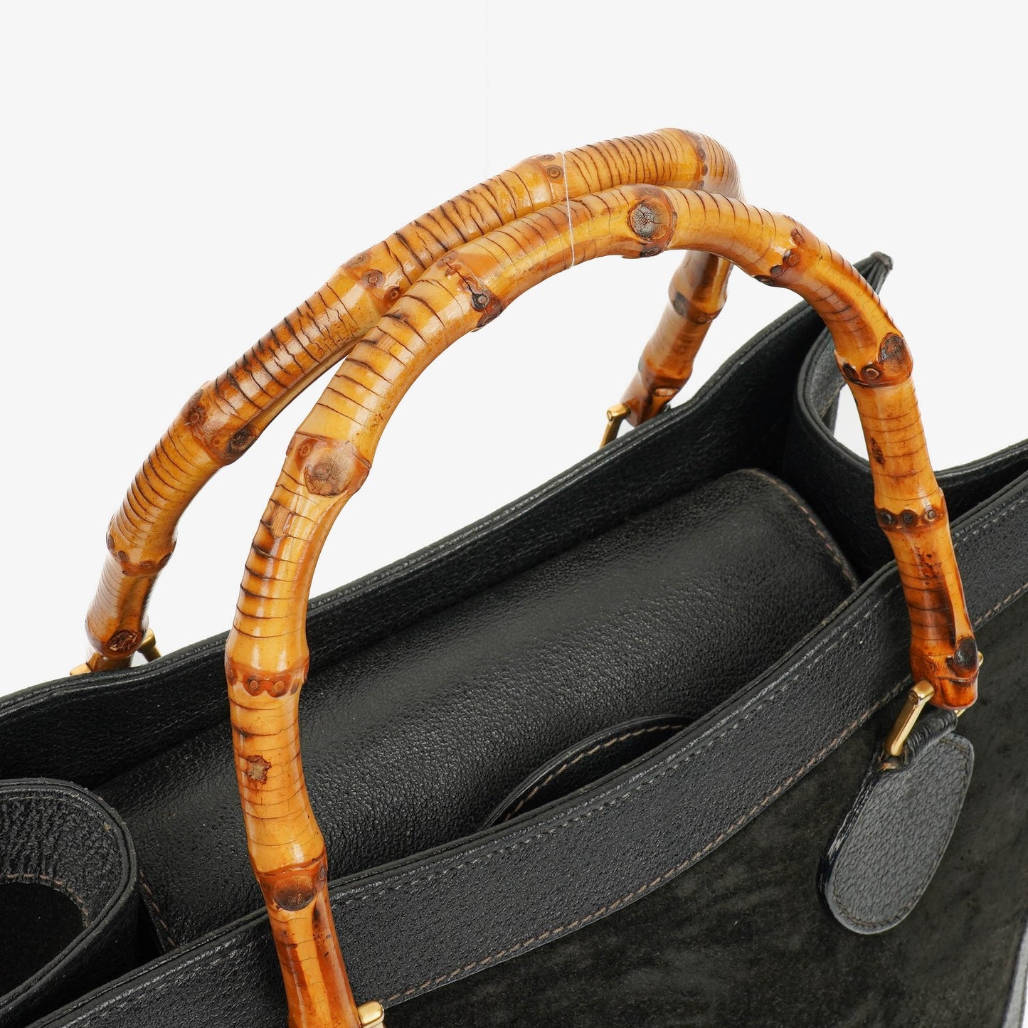 Gucci Black Vintage Suede And Leather Diana Bamboo Tote