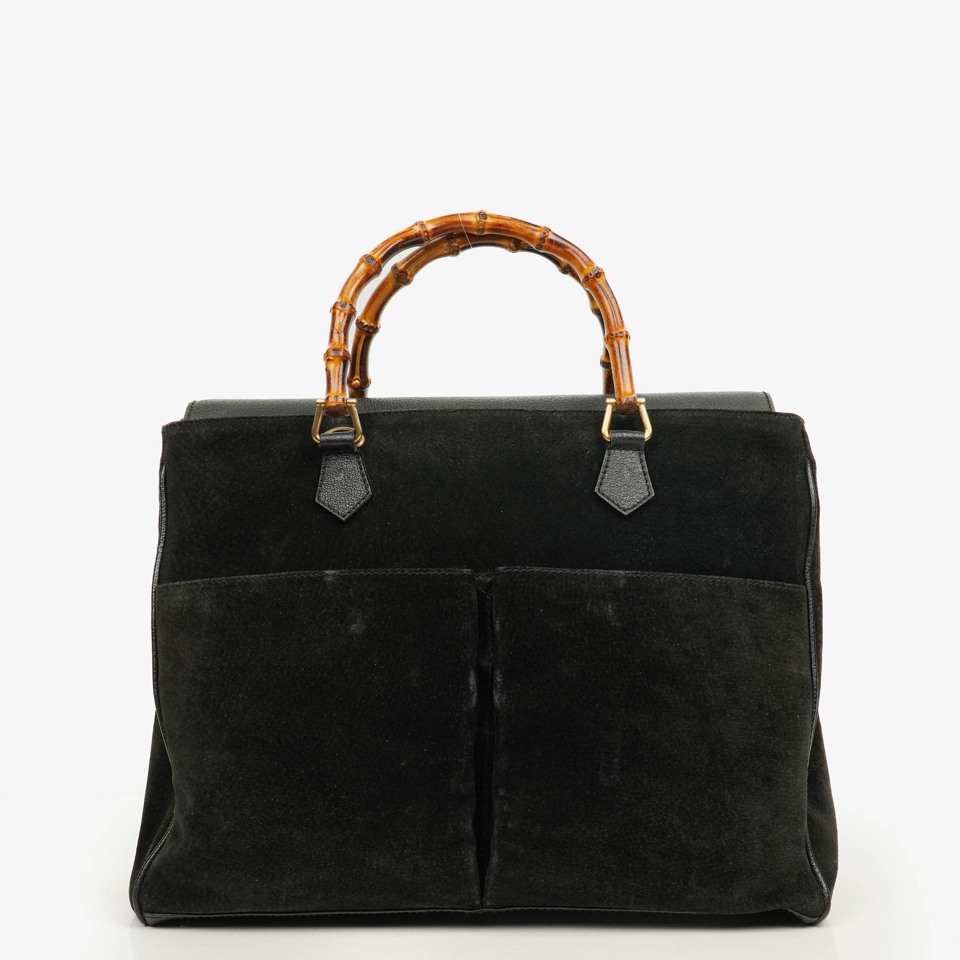Gucci Black Vintage Suede Bamboo Tote