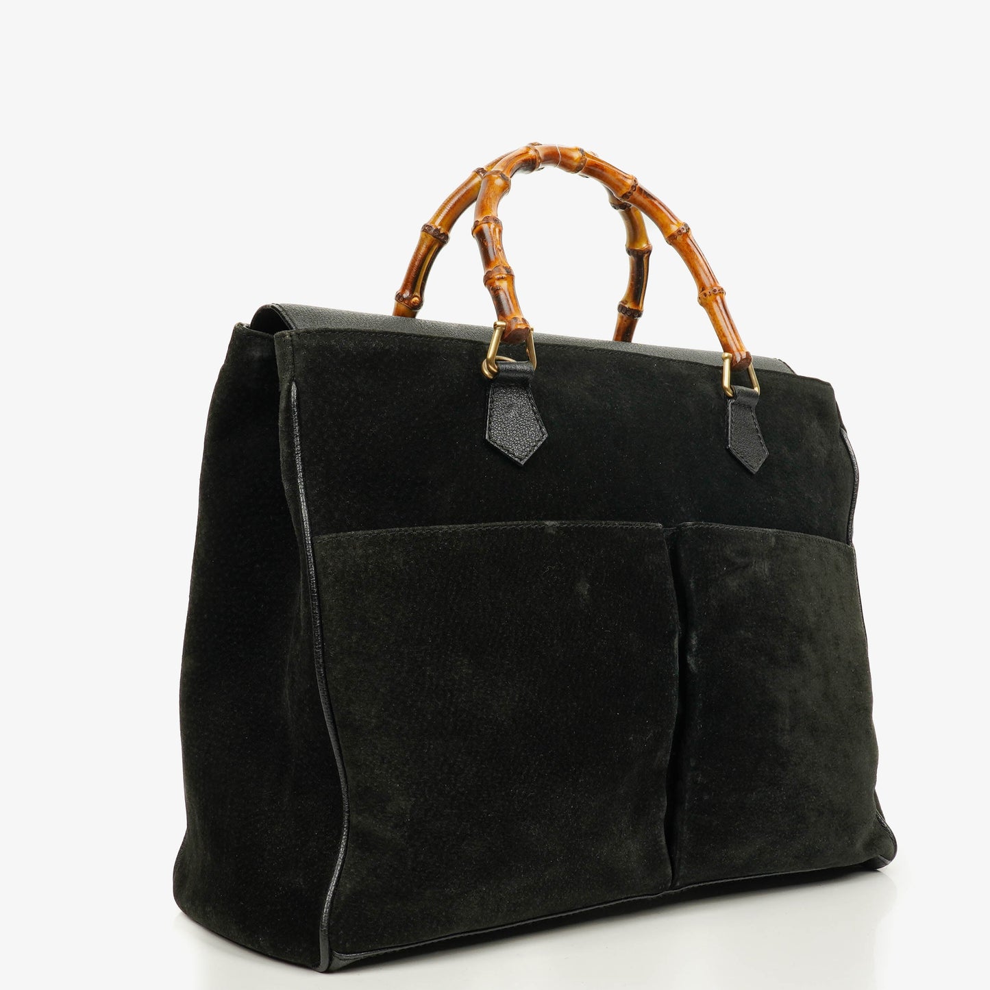 Gucci Black Vintage Suede Bamboo Tote