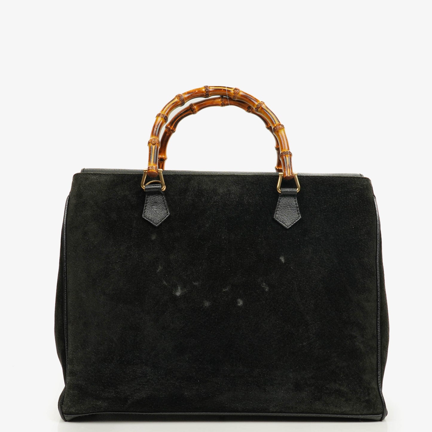 Gucci Black Vintage Suede Bamboo Tote