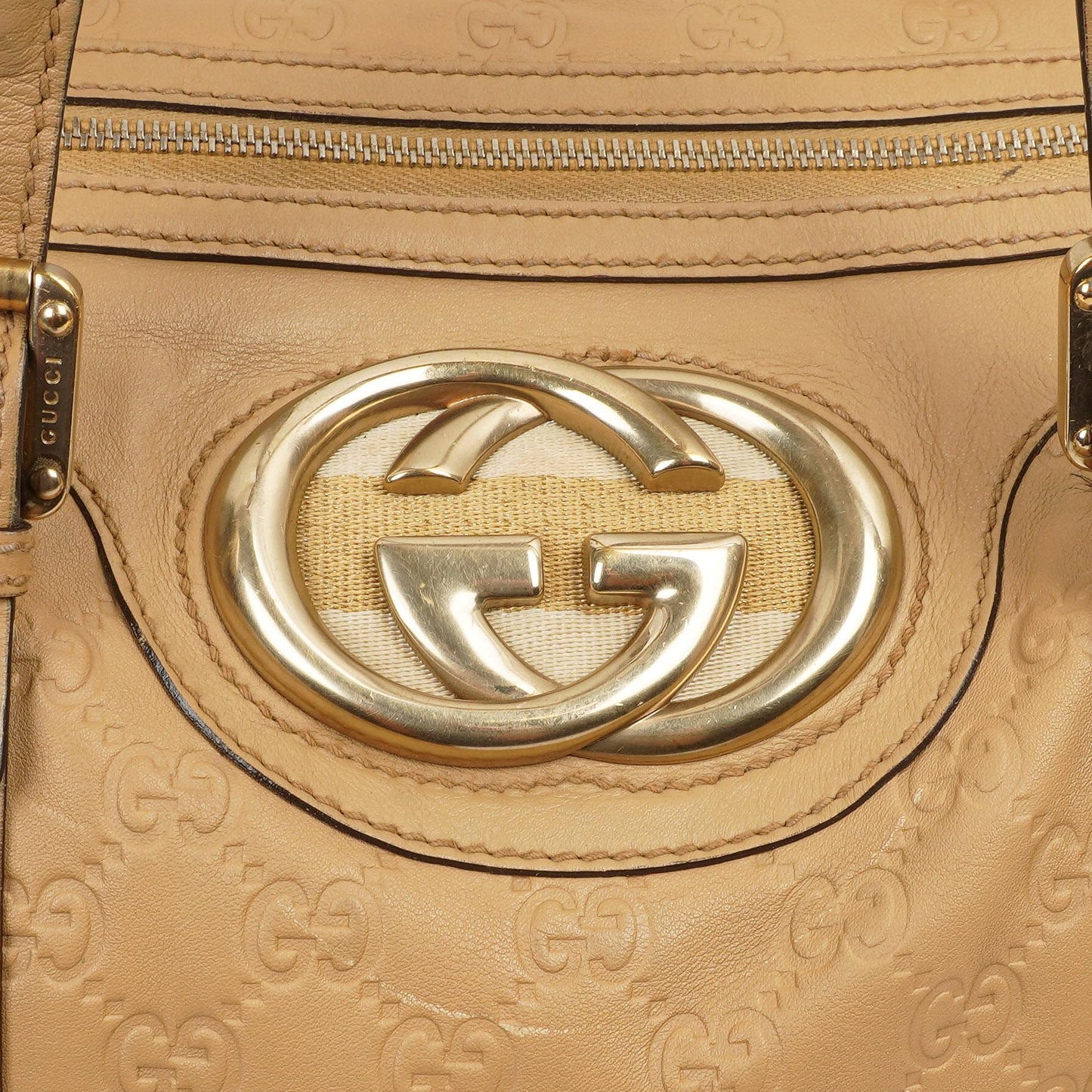 Gucci Britt Beige Guccissima Leather Boston Bag