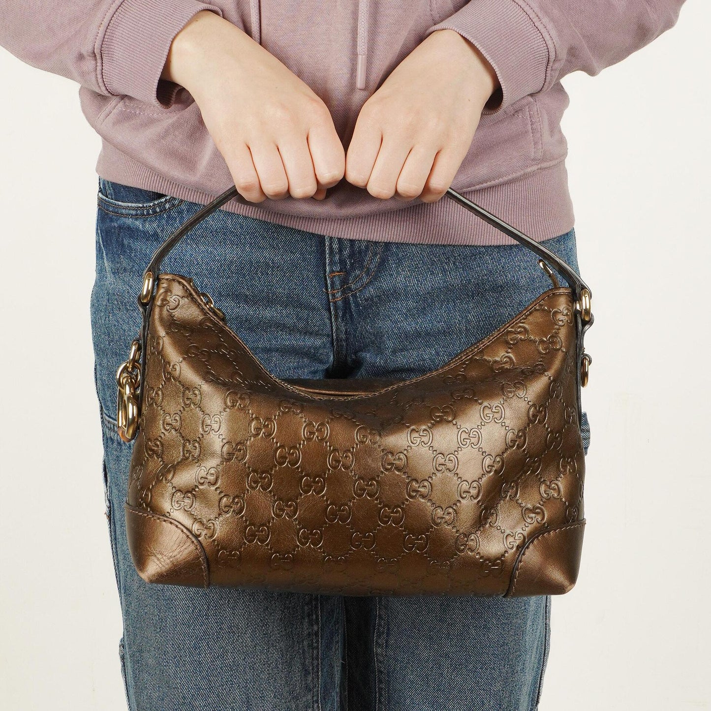 Gucci Bronze Metallic Guccissima Leather Heart-Bit Hobo Bag