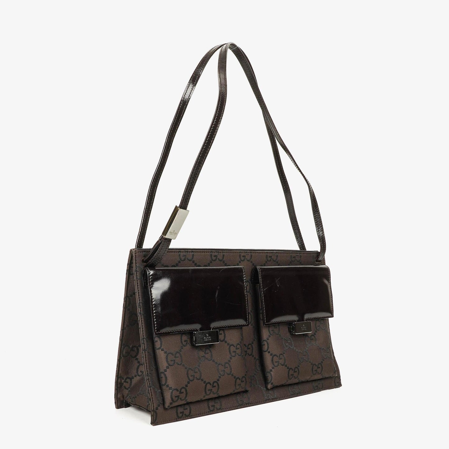 Gucci Brown GG Nylon Double Pocket Shoulder Bag