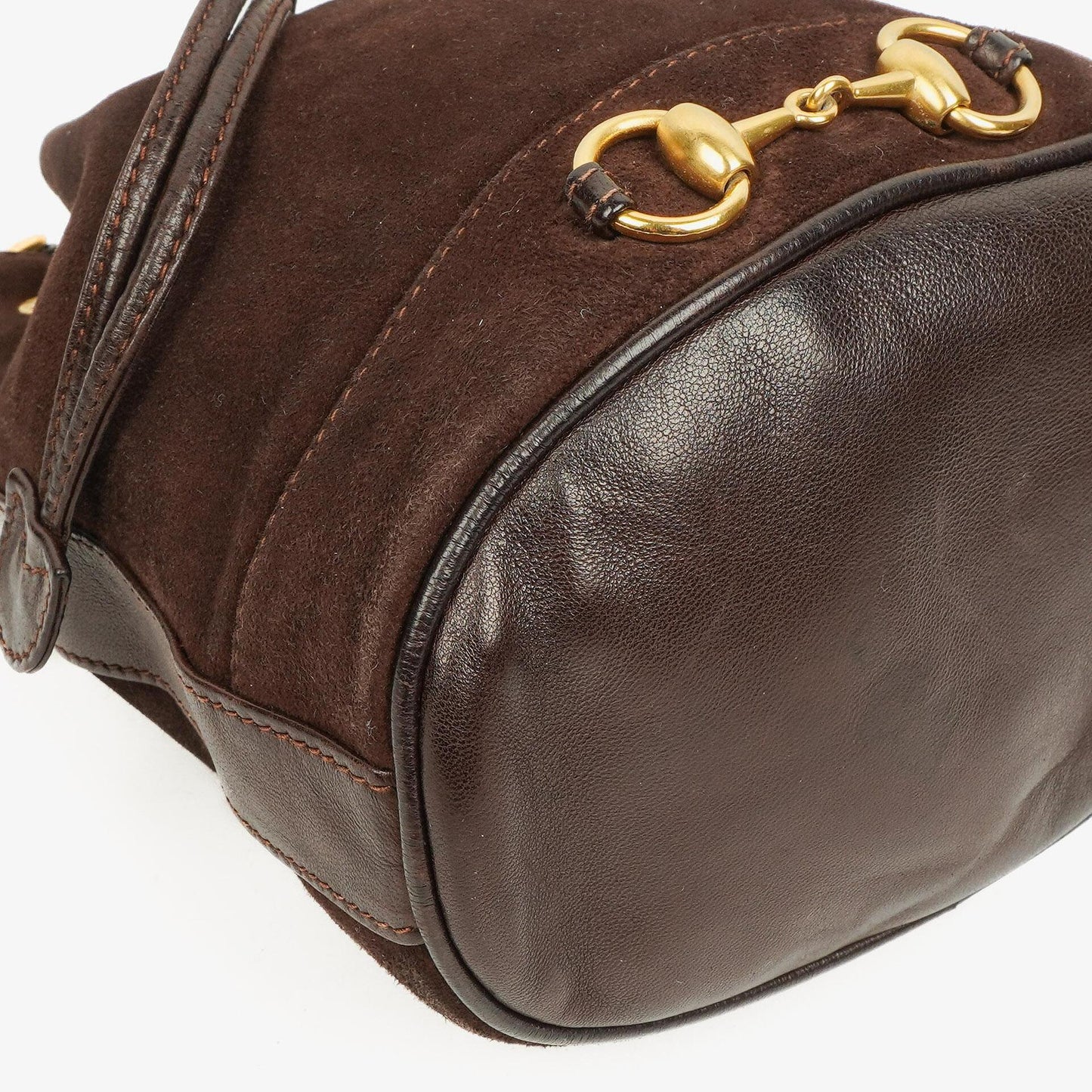 Gucci Brown Leather And Suede Horsebit Chain Drawstring Bucket Bag