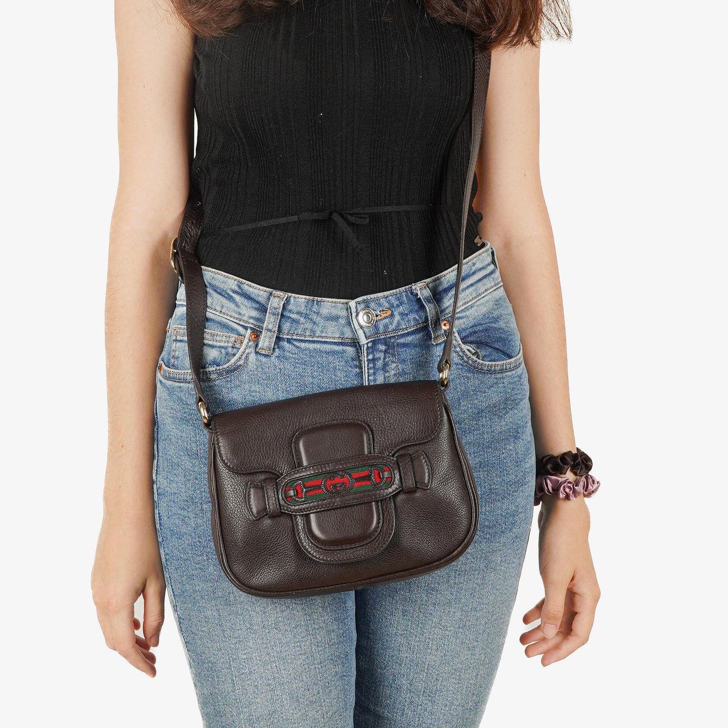 Gucci Brown Leather Dressage Crossbody Bag