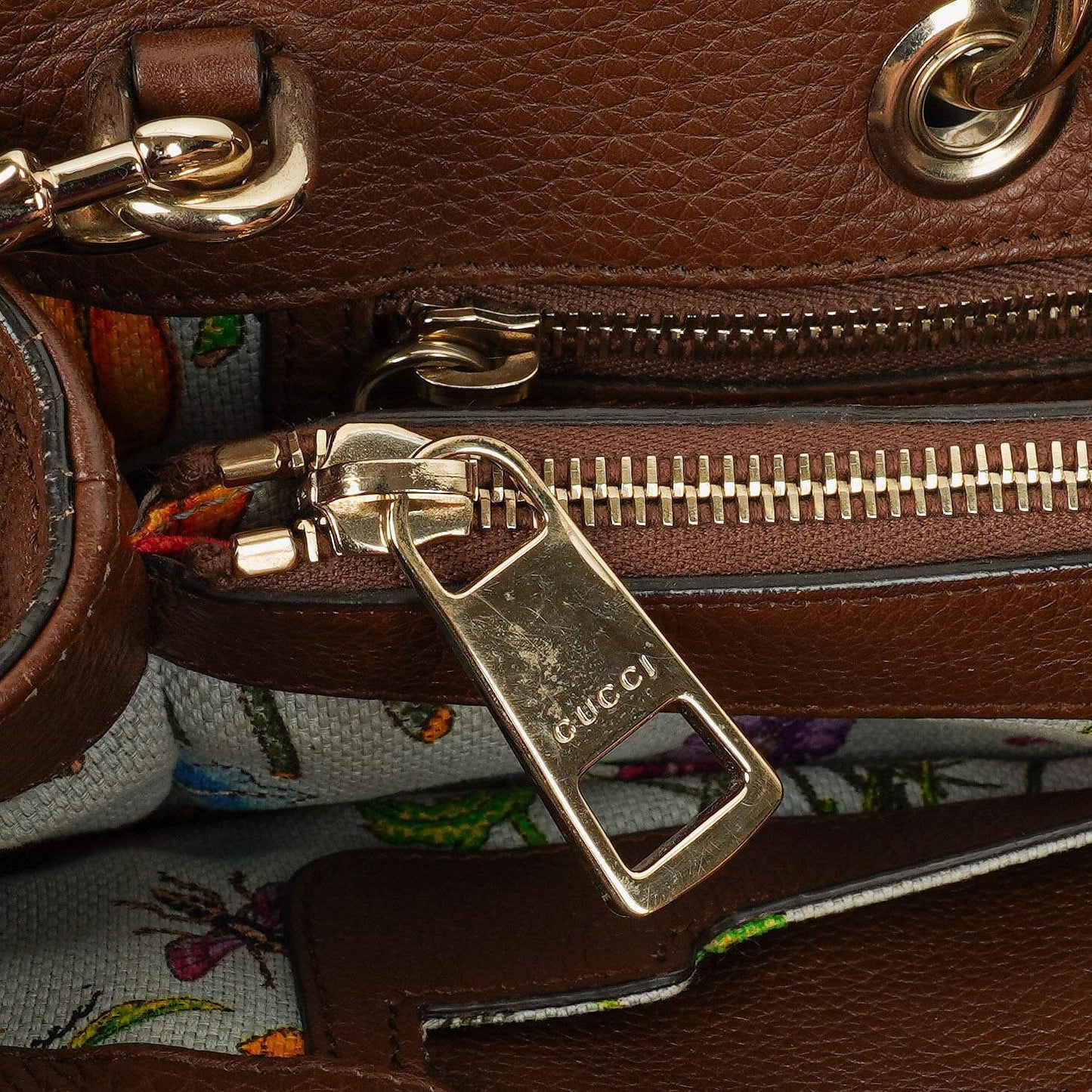 Gucci Brown Pebbled Calfskin Medium Bamboo Shopper Tote Bag