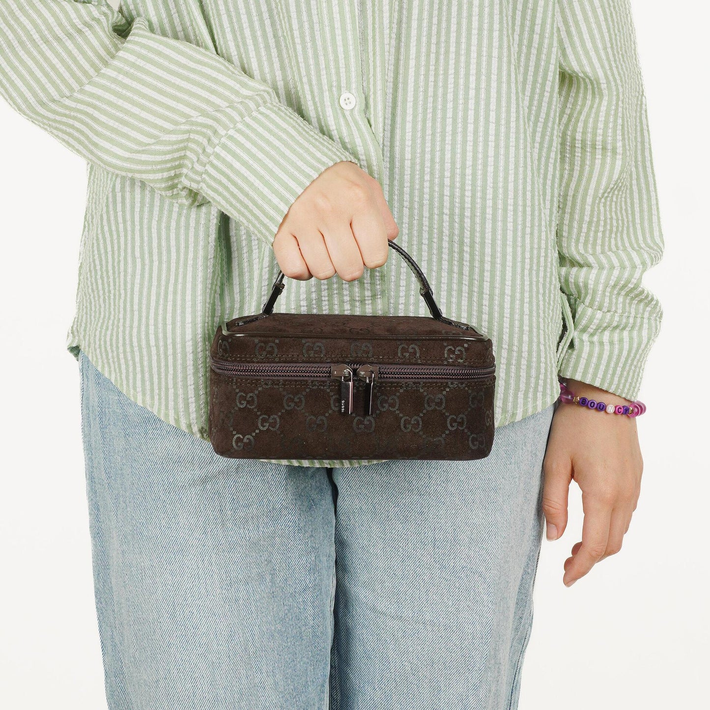 Gucci Brown Suede GG Vanity Bag