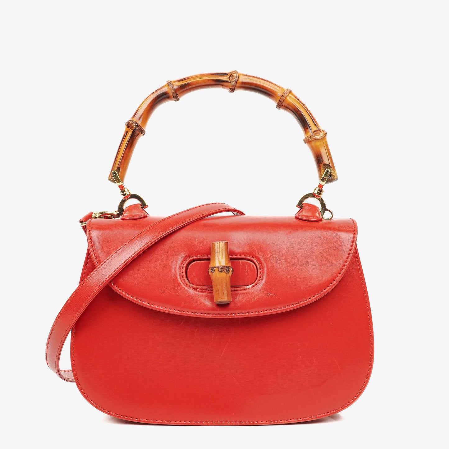 Gucci Convertible Bamboo Top Handle Red Leather Bag