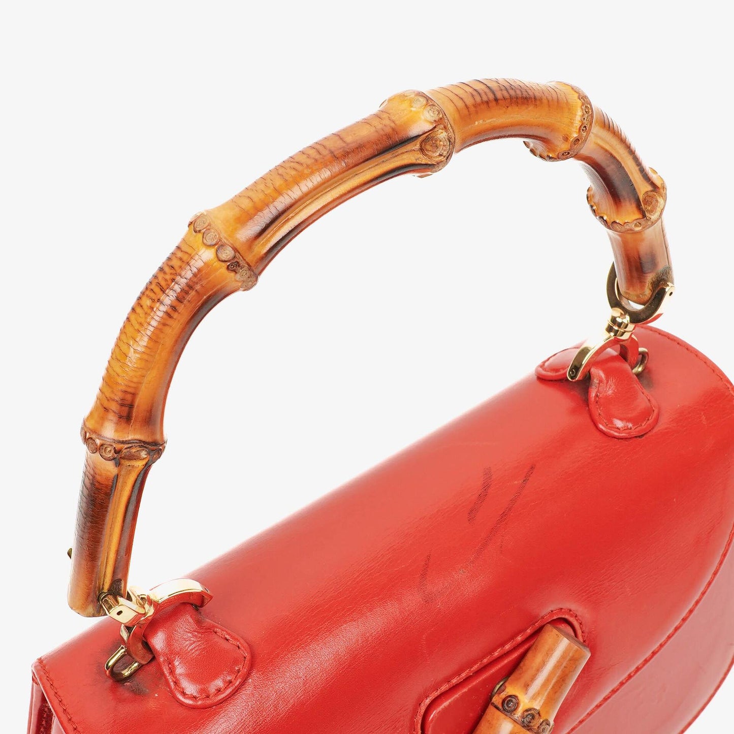 Gucci Convertible Bamboo Top Handle Red Leather Bag