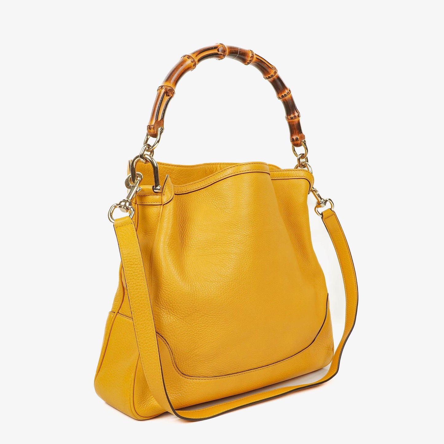 Gucci Diana Bamboo Handle Yellow Pebbled Leather Shoulder Bag