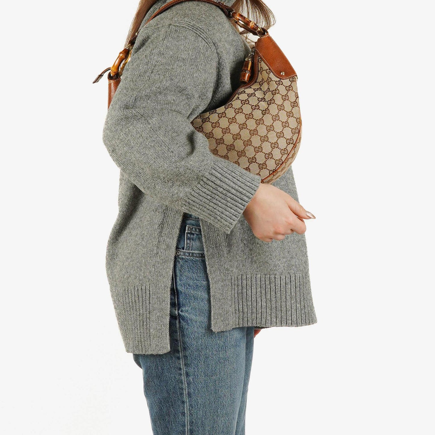 Gucci GG Canvas Bamboo Ring Hobo Bag