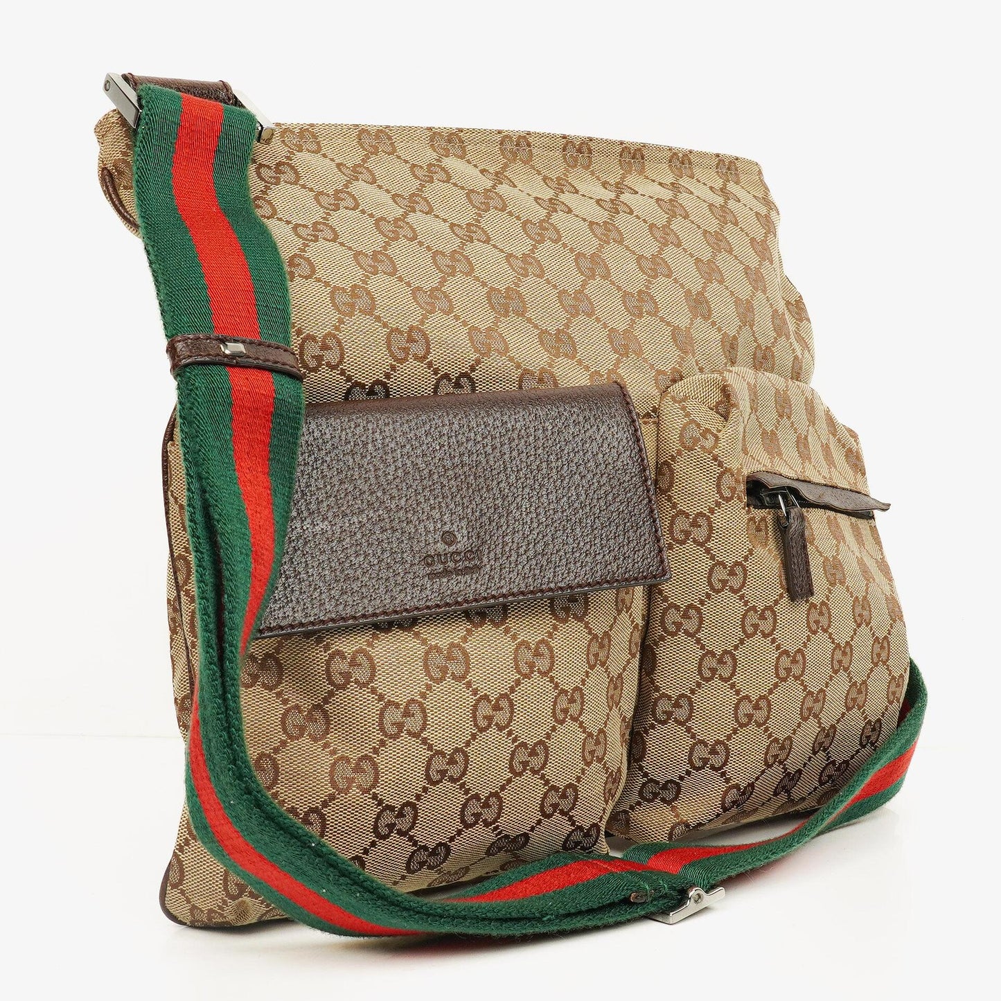 Gucci GG Canvas Double Pocket Web Messenger Bag